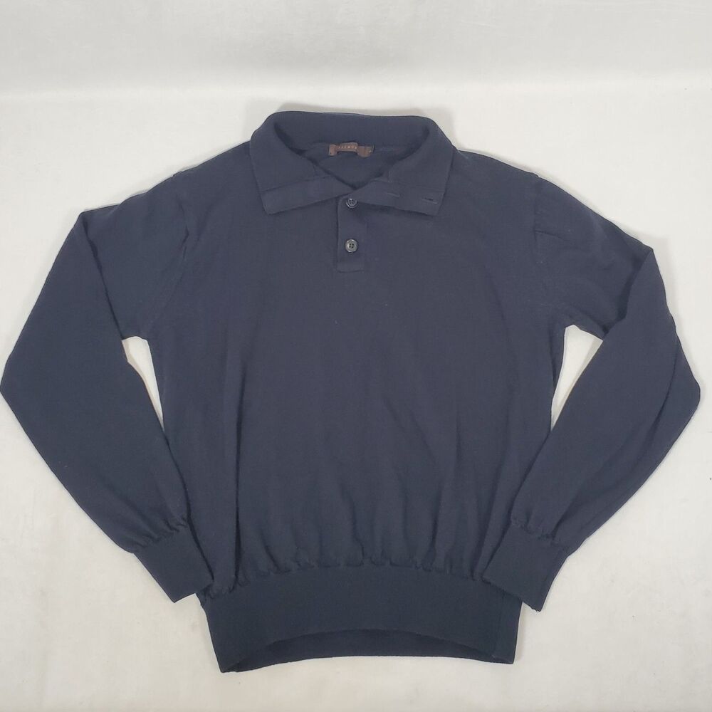 J. Hilburn Mens Sz M Blue Wool Cashmere Long Sleeve Pullover Sweater Button